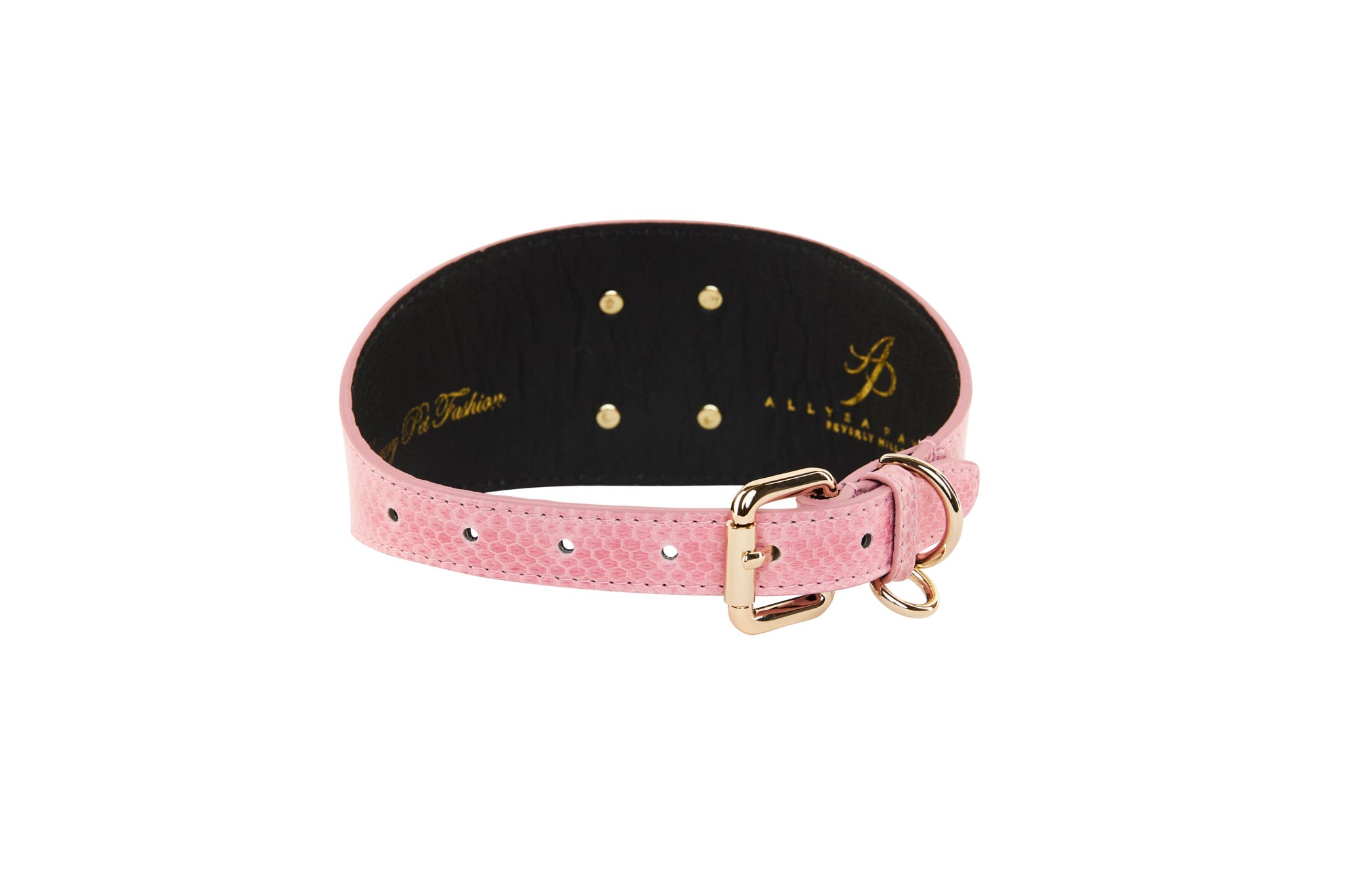 Soft Pink Snake 3" Wide Style Collar With Custom Large Gold Rivet