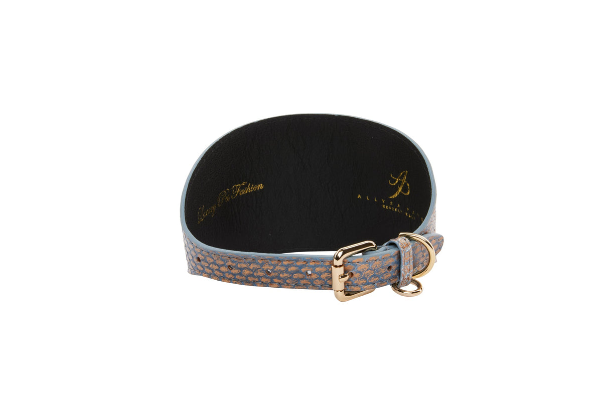 Allysa Payne Luxury Pet Fashion Baby Blue/Blue/Bronze 4-Inch Wide Snake Dog Collar