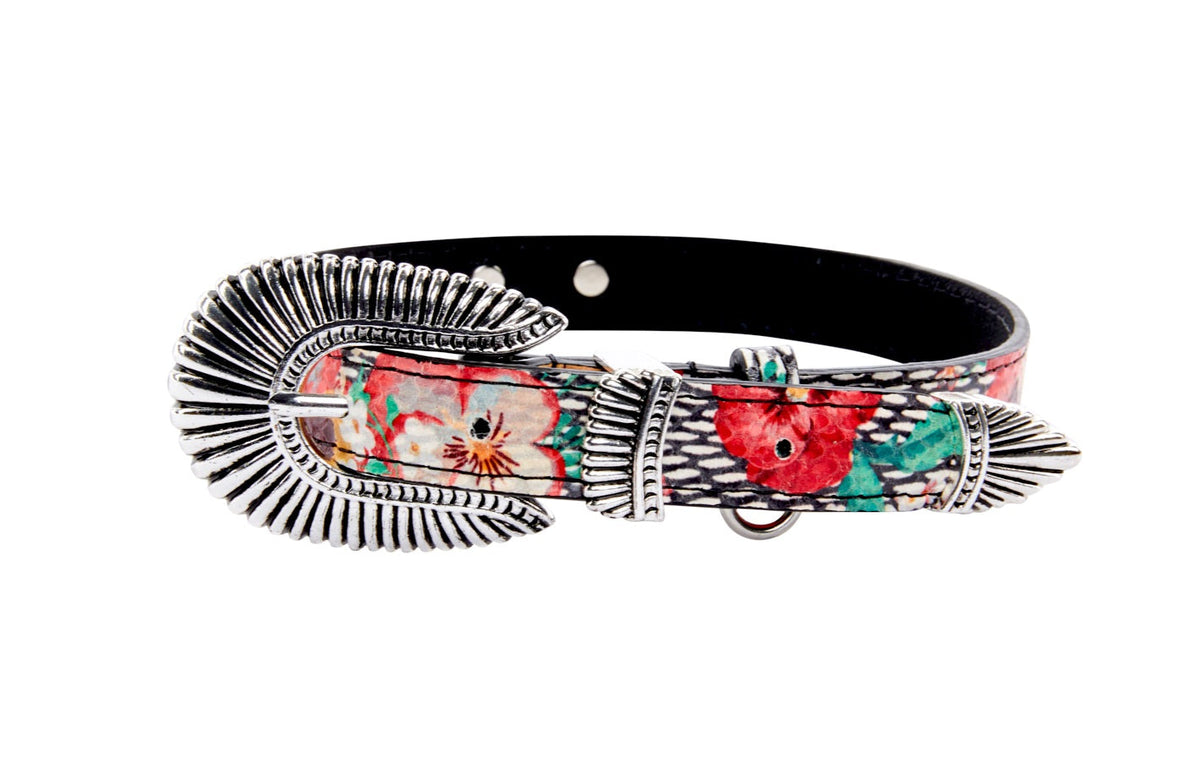 Allysa Payne Pansy and Snake Print Embossed Italian Leather With Ornate Italian Hardware Dog Collar
