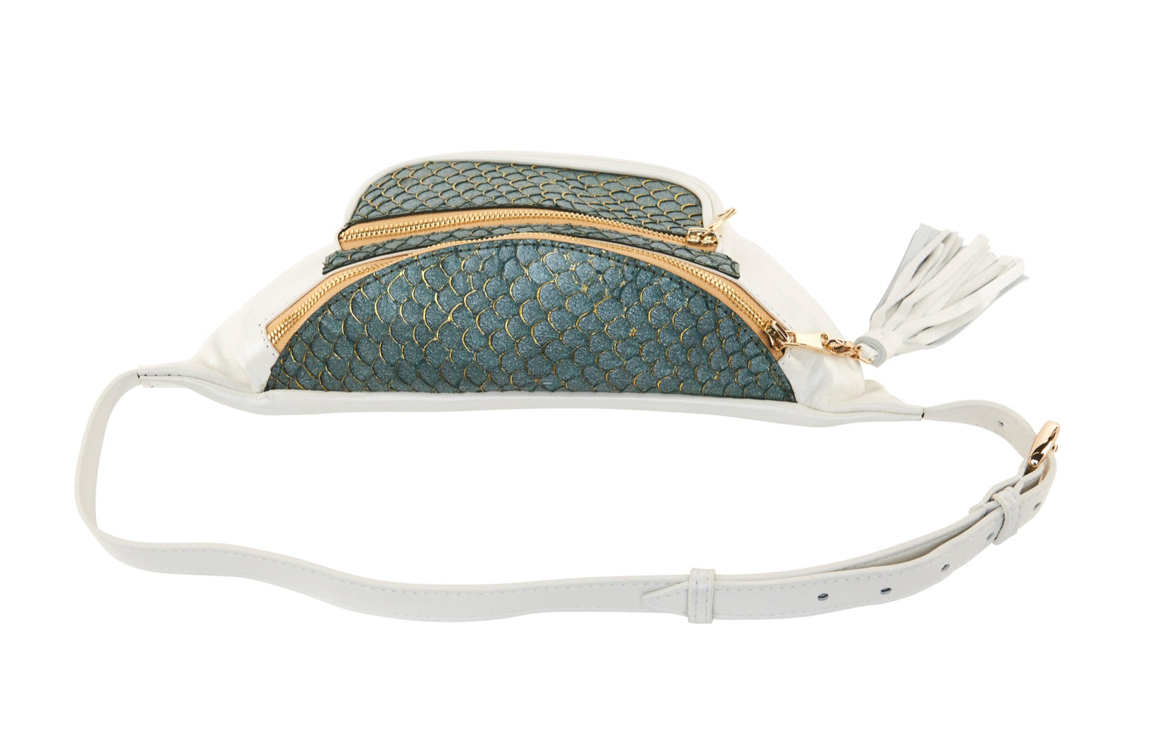Pearl White Italian Leather/Green Tilapia Fanny Pack