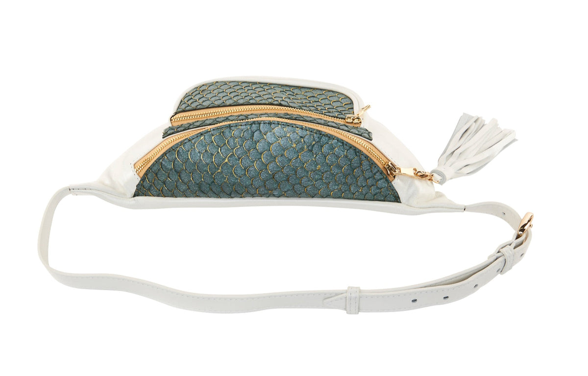 Allysa Payne Pearl White Italian Leather/Green Tilapia Fanny Pack