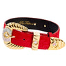 Red Hair On Hide Italian Leather Collar With Ornate Swarovski Hardware
