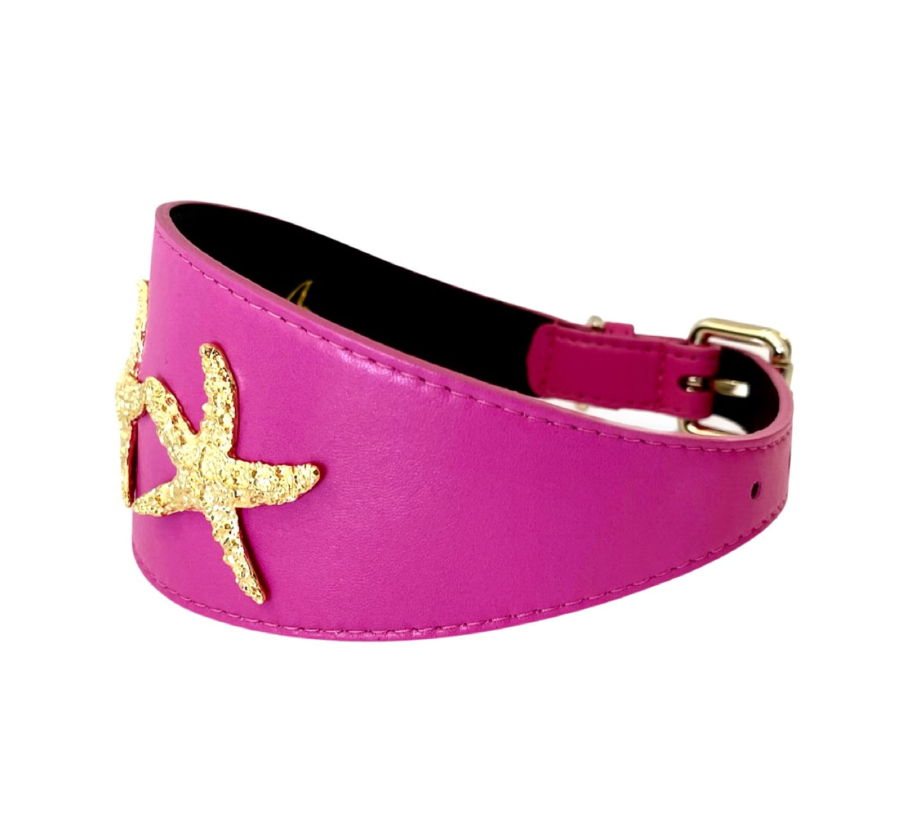 Allysa Payne Fuchsia Pink 3-Inch Wide Italian Leather Starfish Dog Collar