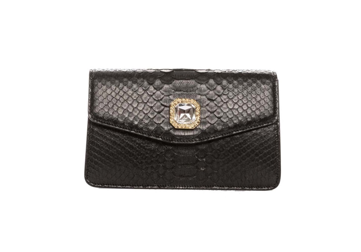 Allysa Payne Black Python Clutch With Custom Swarovski Crystal