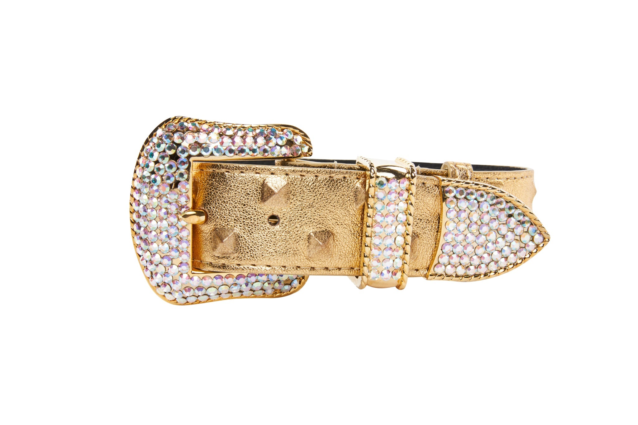 Gold Studded Italian Leather Swarovski Crystal Collar
