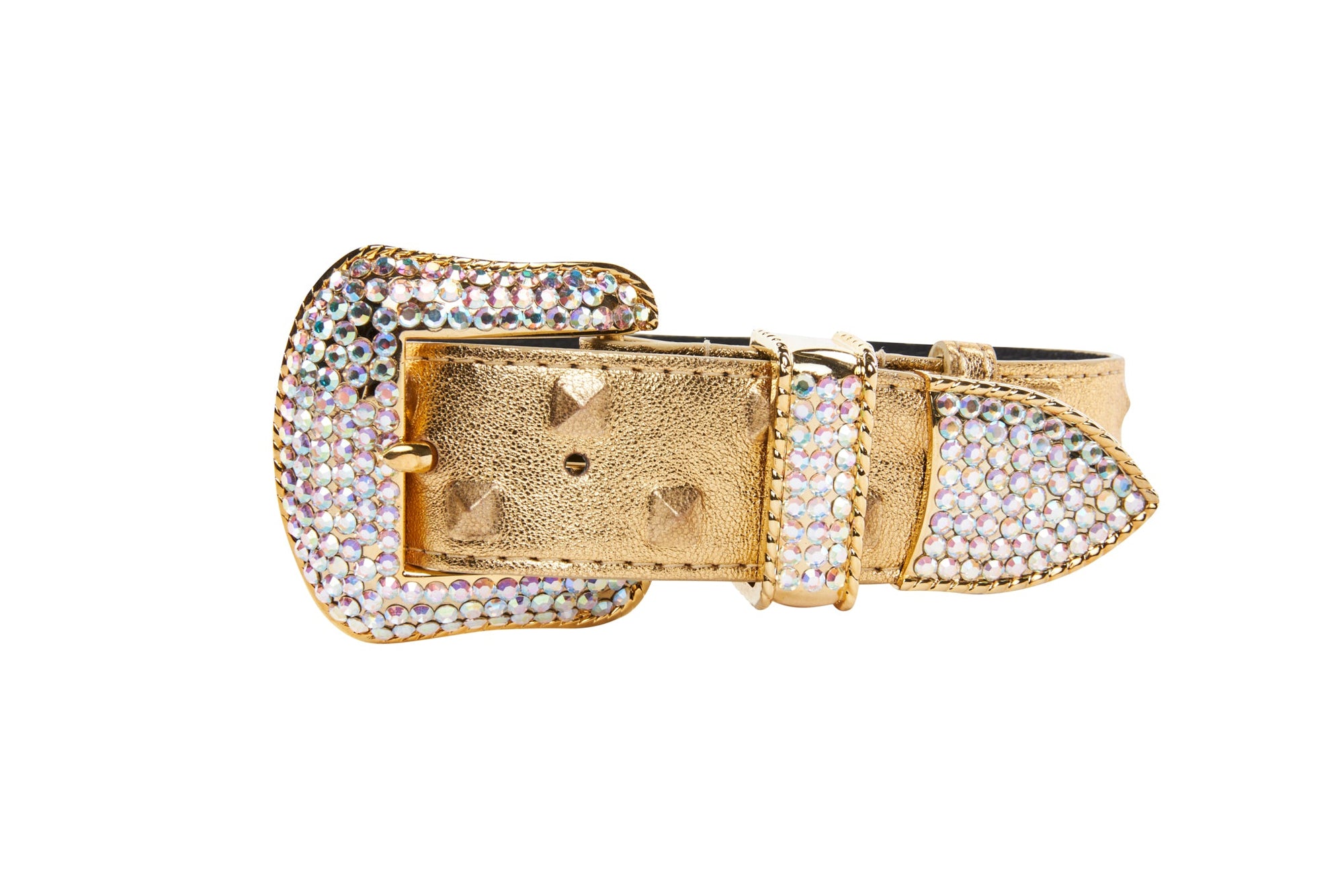 Allysa Payne Gold Studded Italian Leather Swarovski Crystal Dog Collar