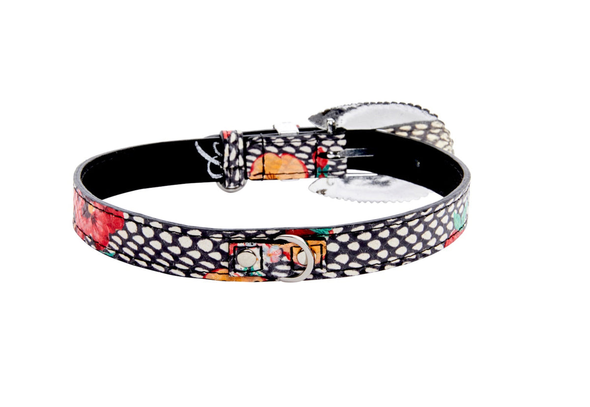 Allysa Payne Pansy and Snake Print Embossed Italian Leather With Ornate Italian Hardware Dog Collar