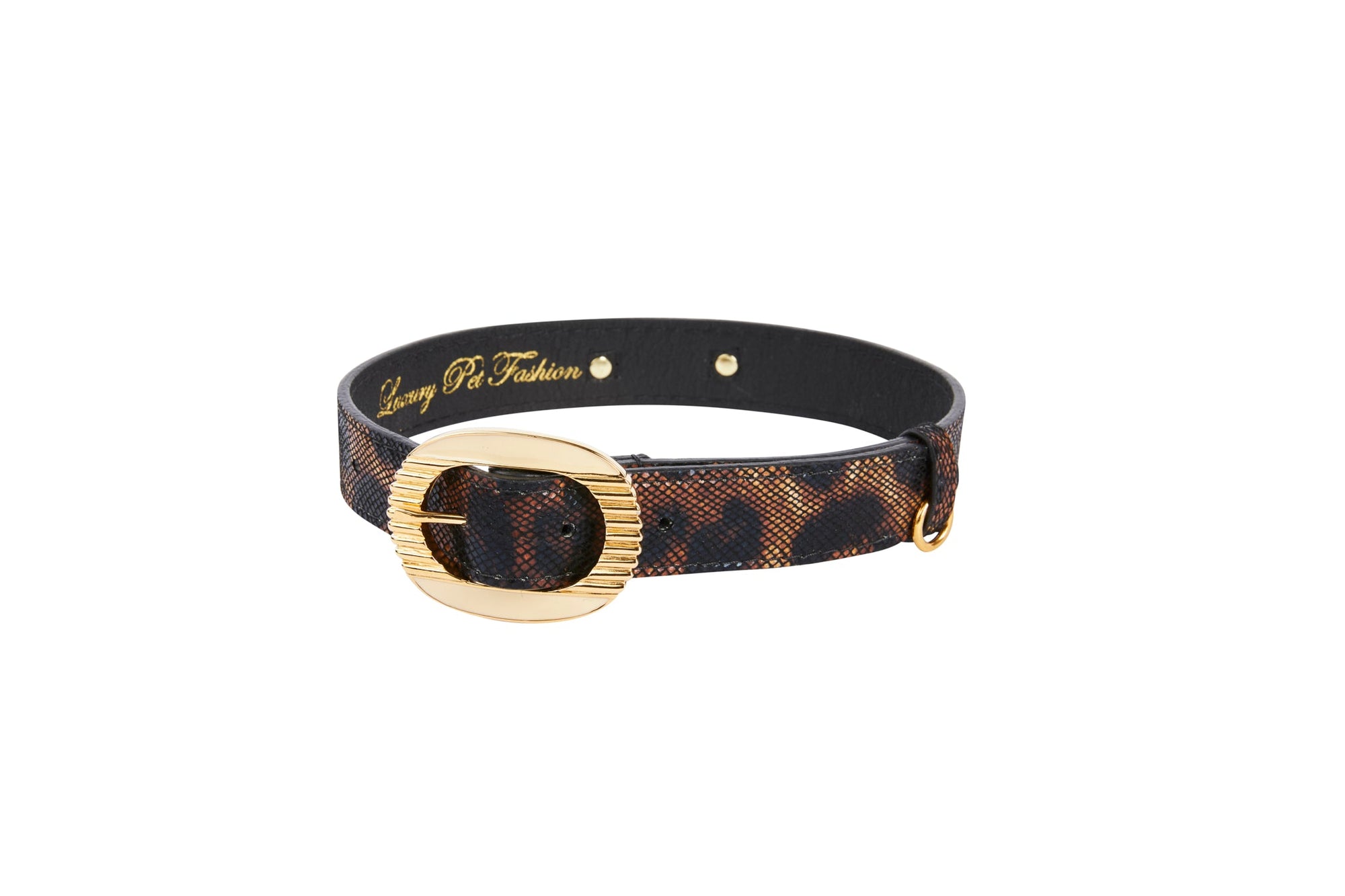 Allysa Payne Abstract Leopard Print Italian Leather With Vintage Italian Hardware Dog Collar
