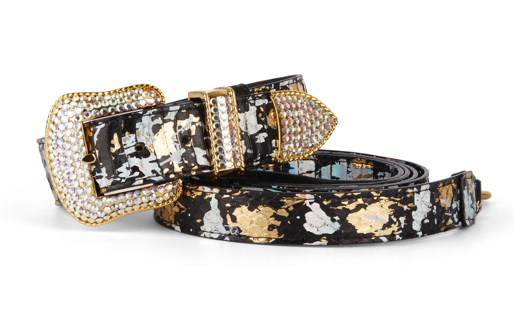 Allysa Payne Black/Gold/Silver Art Deco Swarovski Crystal Dog Collar & Leash Set