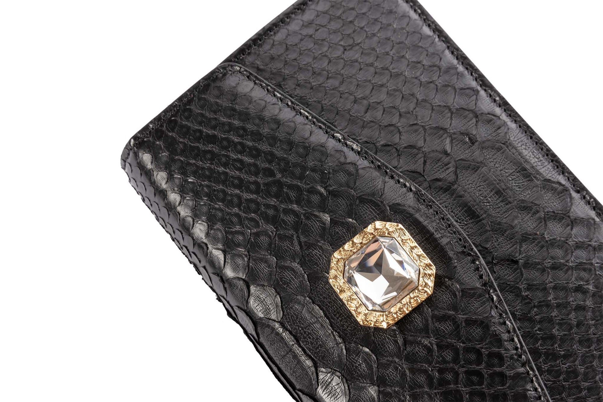 Allysa Payne Black Python Clutch With Custom Swarovski Crystal