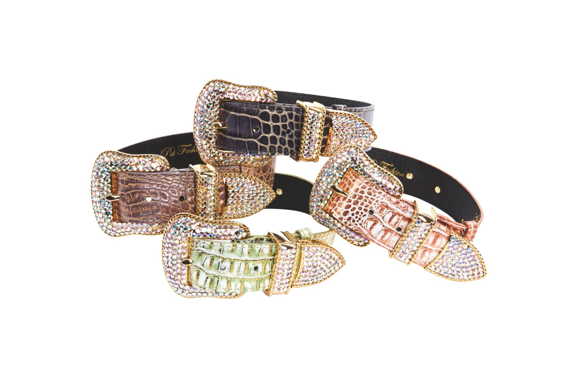Allysa Payne Embossed Croc Italian Leather/Swarovski Crystals Dog Collar. Set Of 4