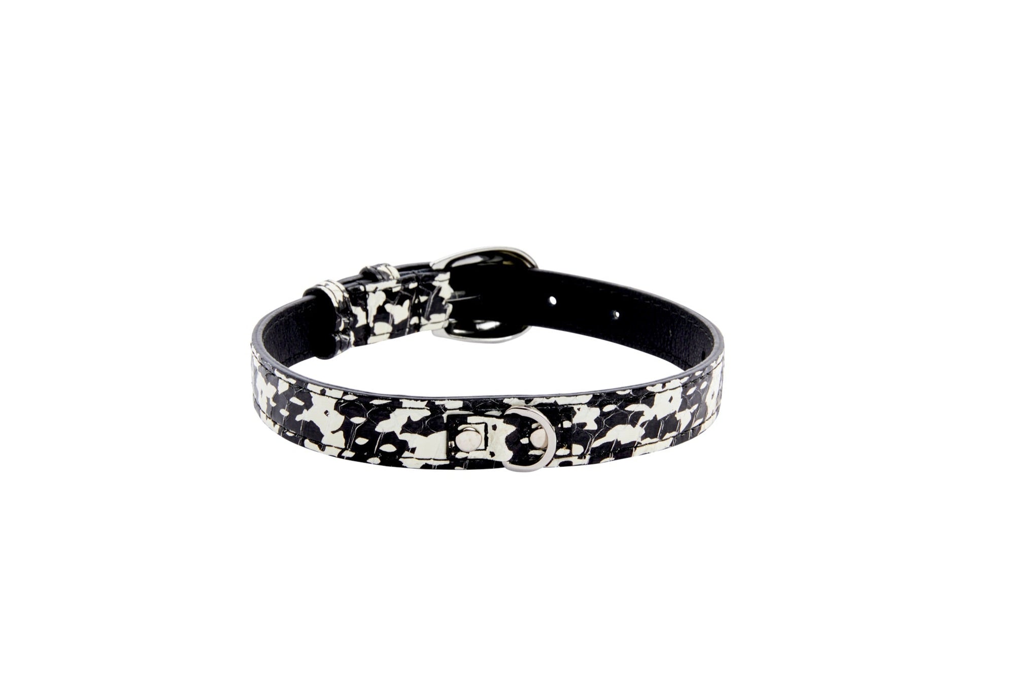 Allysa Payne Black & White Snake Dog Collar With Silver Oval Hardware