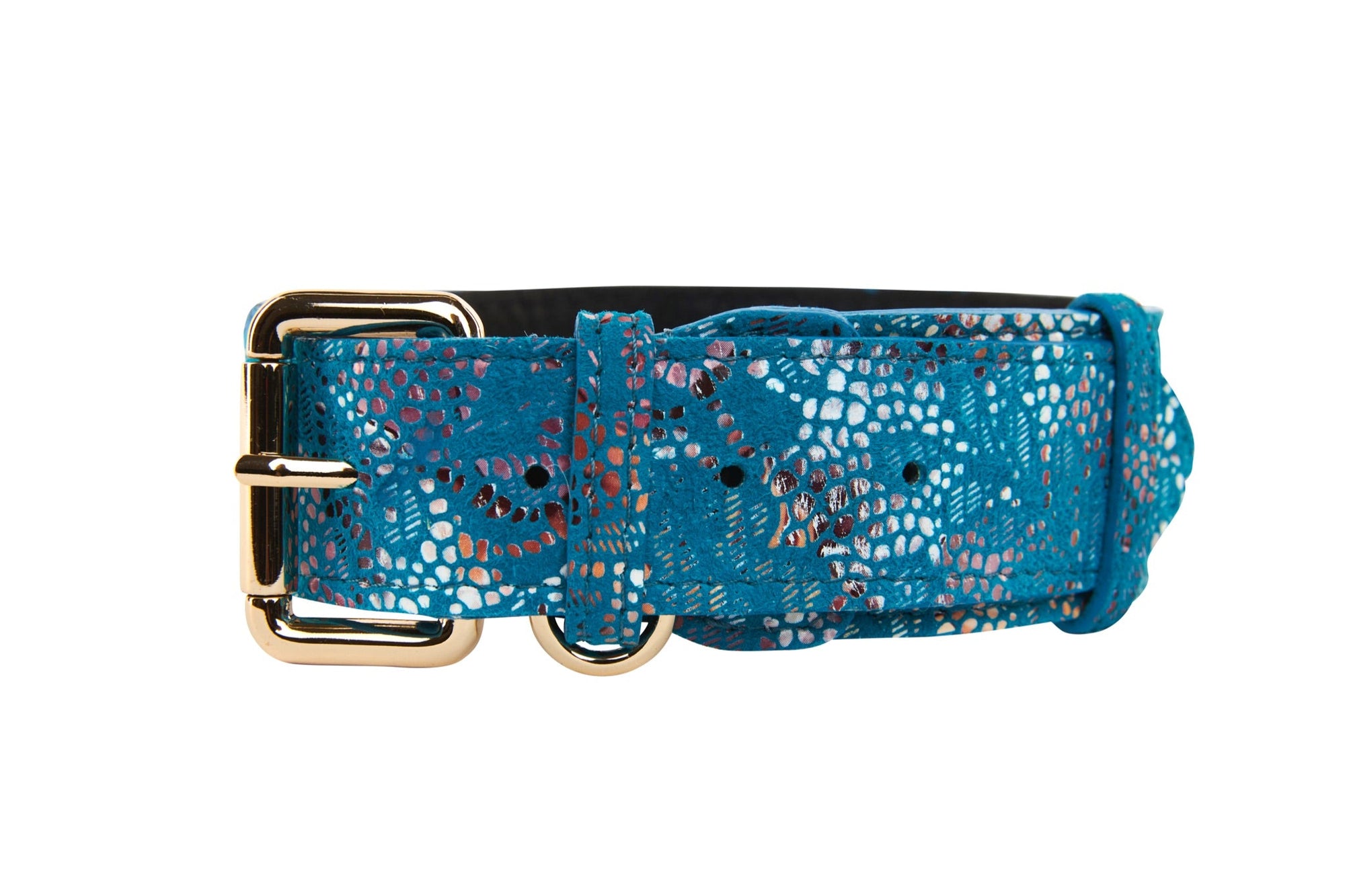 Allysa Payne Blue Floral Mosaic Italian Leather/Classic Dog Collar