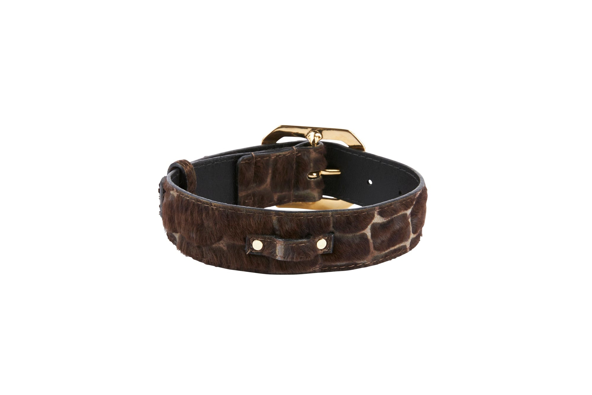Allysa Payne Brown Snake Print Hair On Hide Italian Leather With Modern Style Italian Hardware Dog Collar