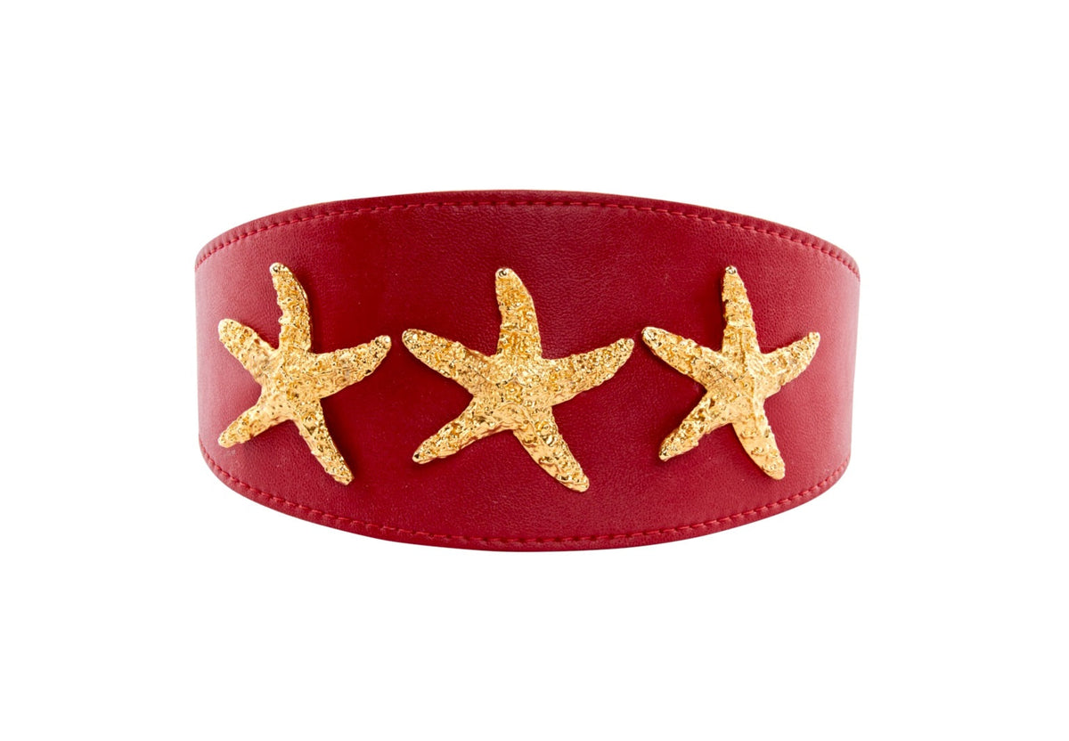 Allysa Payne Red Vegan Leather 3-Inch Wide Starfish Dog Collar