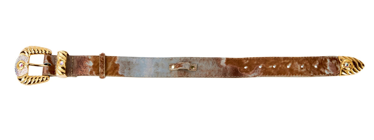 Allysa Payne Rustic, Chic Hair On Hide Italian Leather With Ornate Swarovski Crystal Italian Hardware Dog Collar
