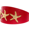 Gorgeous Red Italian Leather 3” Wide Style Collar With Custom Gold Starfish