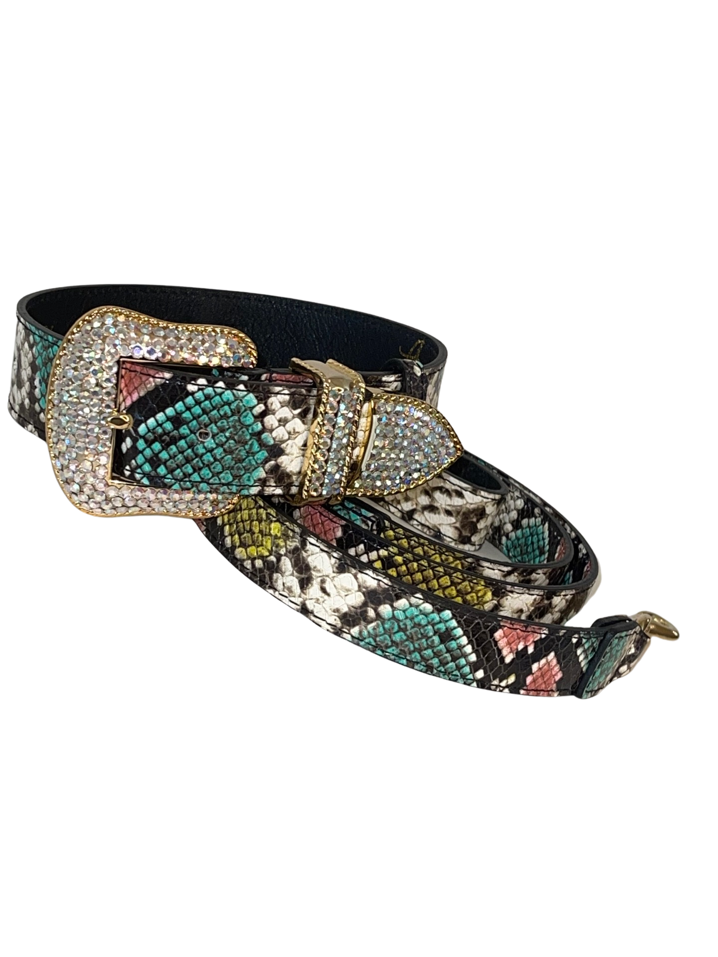 Multi-Color Embossed Snake Italian Leather Collar & Leash Set, with our Italian Made Swarovski Crystal Hardware