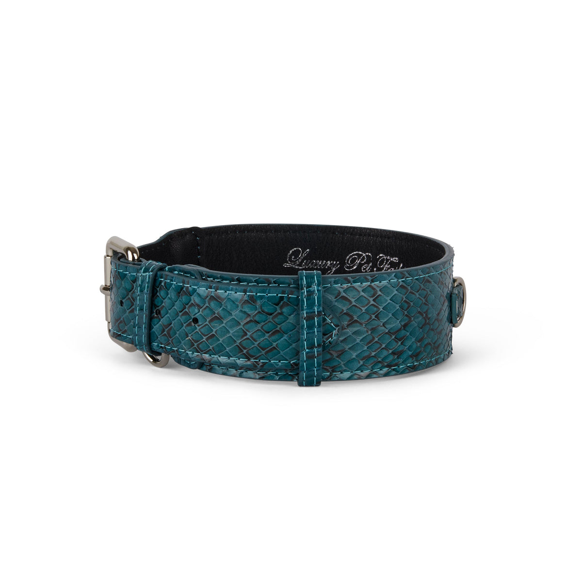 Allysa Payne Teal and Black Snake Classic Dog Collar
