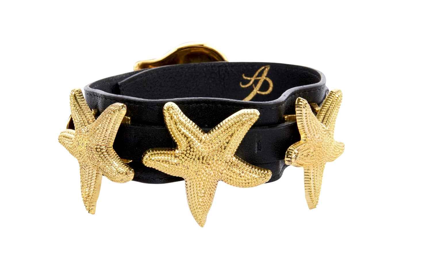 Allysa Payne Black Italian Leather Starfish Dog Collar