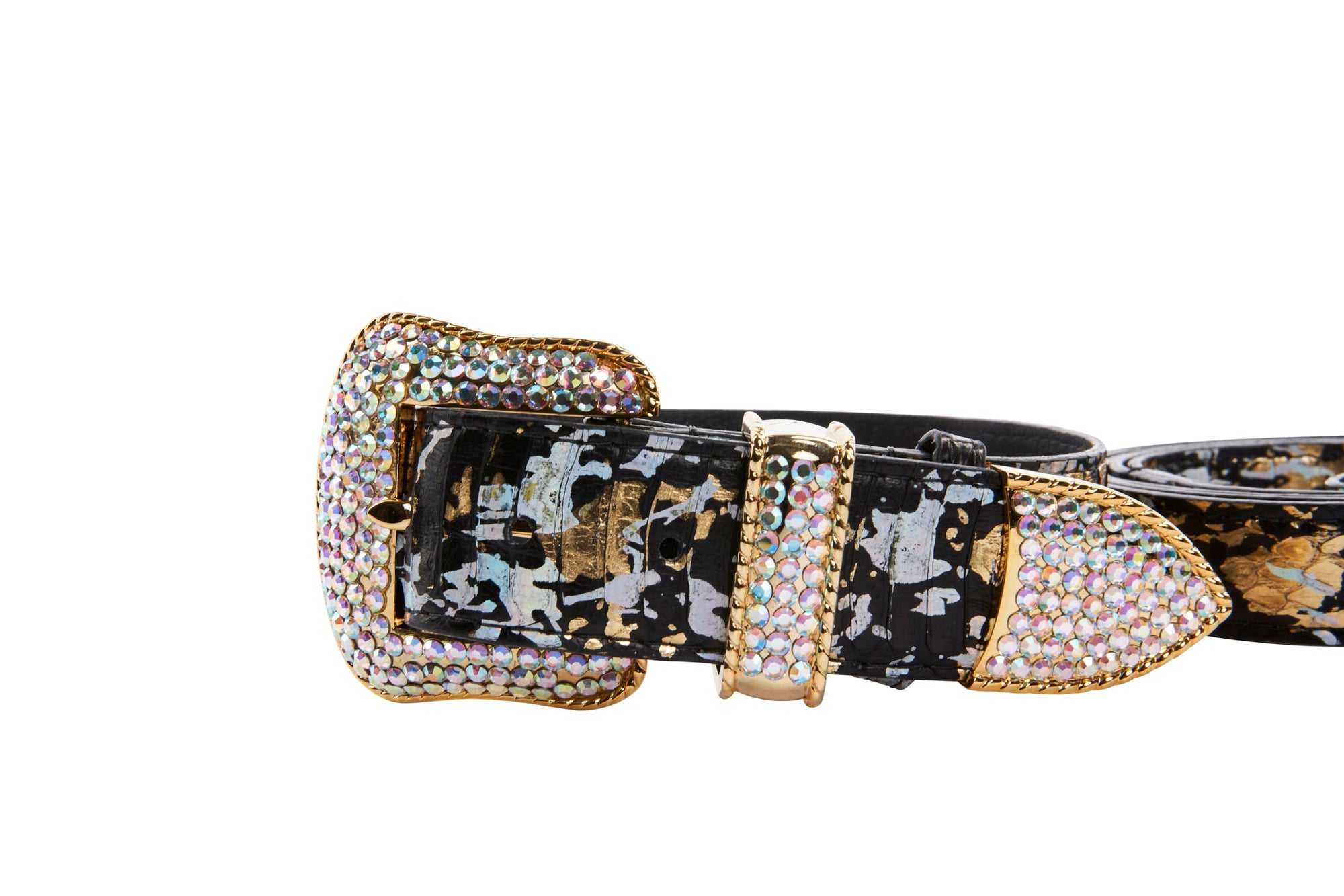Allysa Payne Black, Gold, Silver Iridescent Snake With Swarovski Crystal Hardware Dog Collar & Leash Set