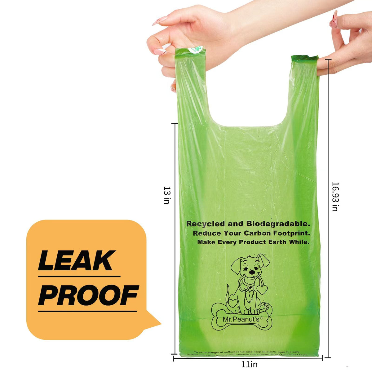 Mr. Peanuts XL Pooper Scooper Sized 13X11" BioDegradable BioPlastic Recycled Plant Based Waste Bags - 160 Count