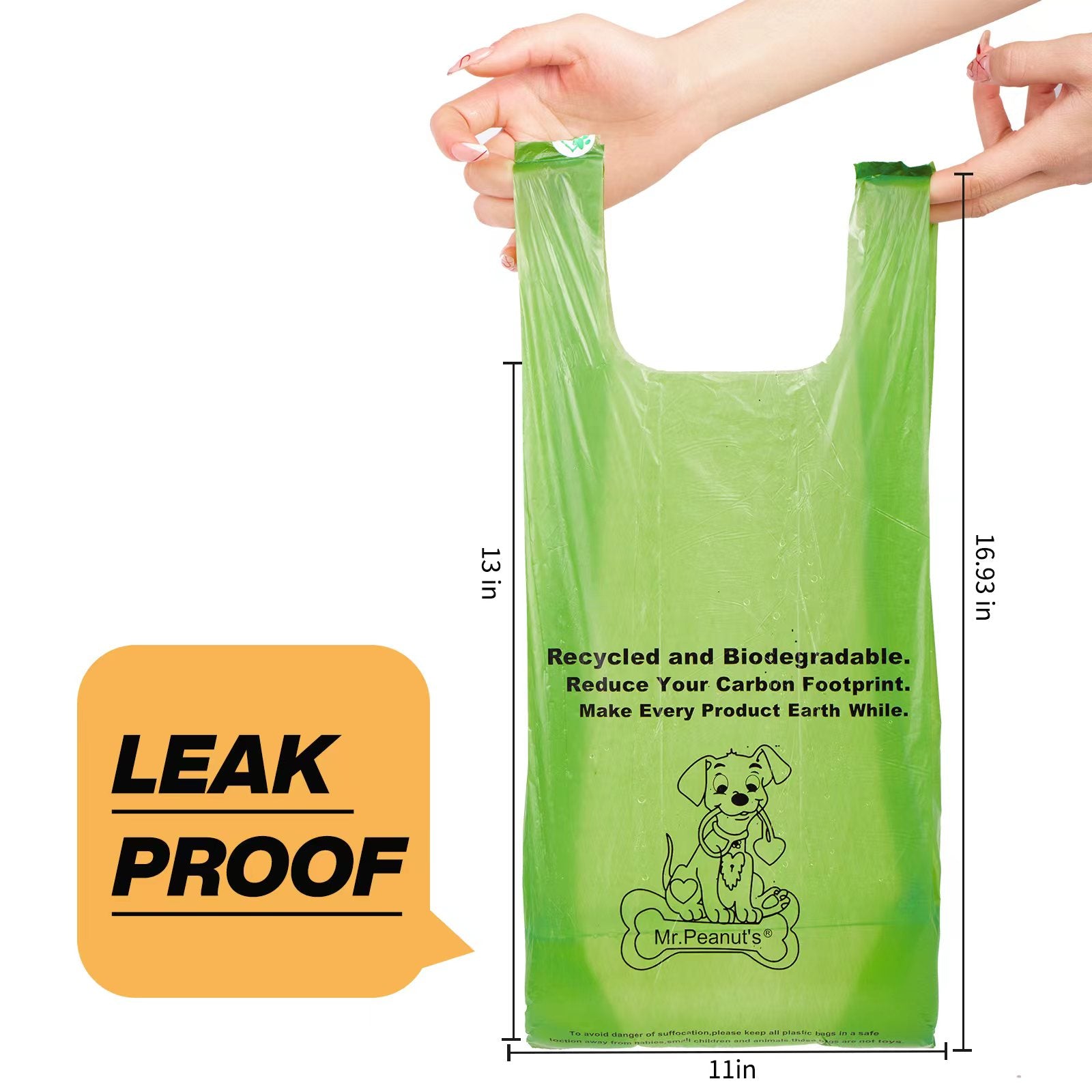 Mr. Peanuts XL Pooper Scooper Sized 13X11" BioDegradable BioPlastic Recycled Plant Based Waste Bags - 160 Count