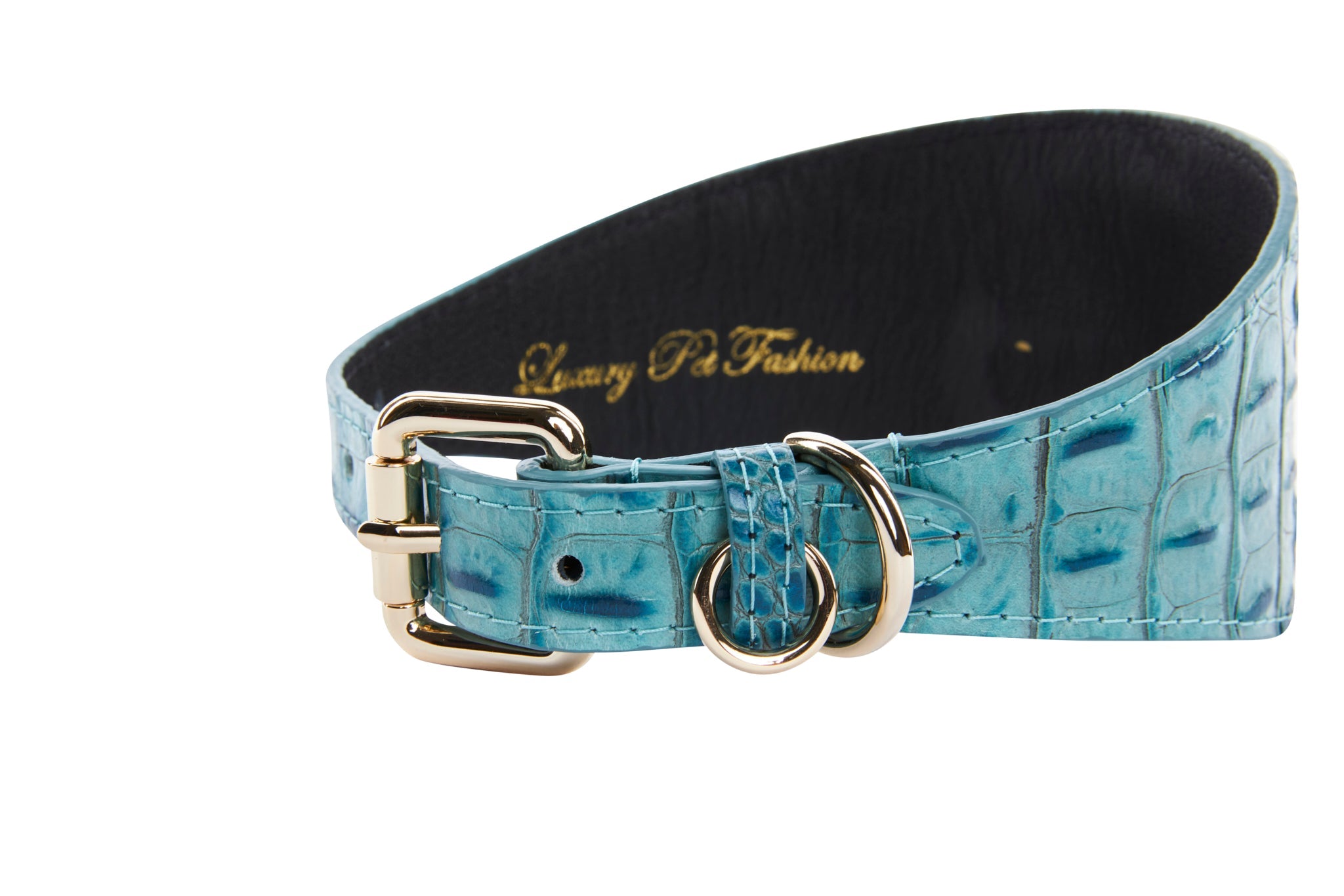 Turquoise Embossed Croc Italian Leather 3" Wide Style Collar