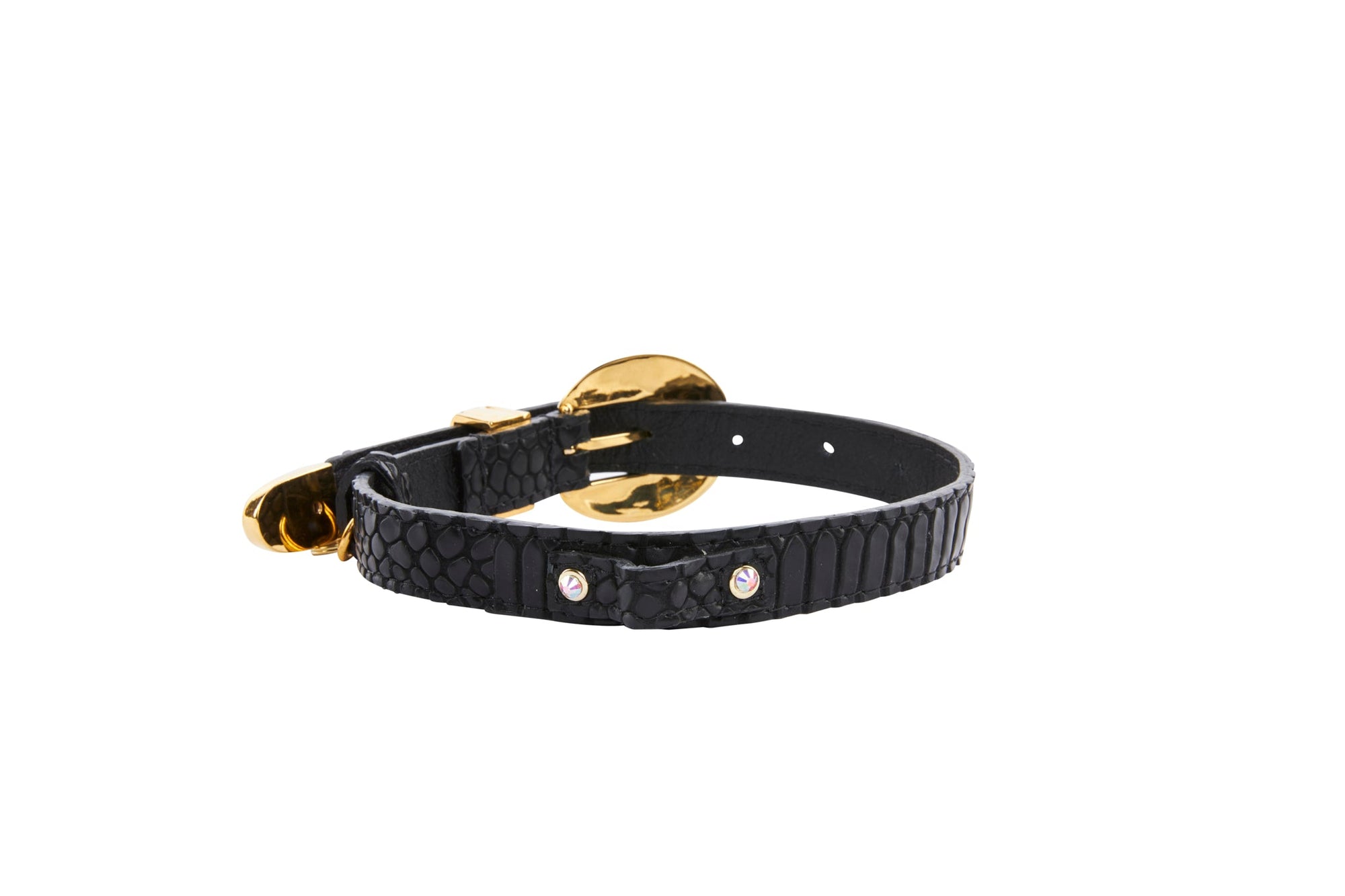 Allysa Payne Black Embossed Snake Italian Leather With 3 Piece Swarovski Crystal Hardware Dog Collar