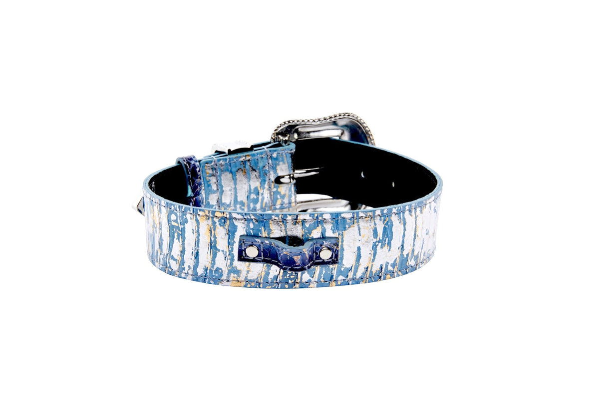 Allysa Payne Light Blue/Dark Blue Silver Iridescent Snake/Swarovski Dog Collar