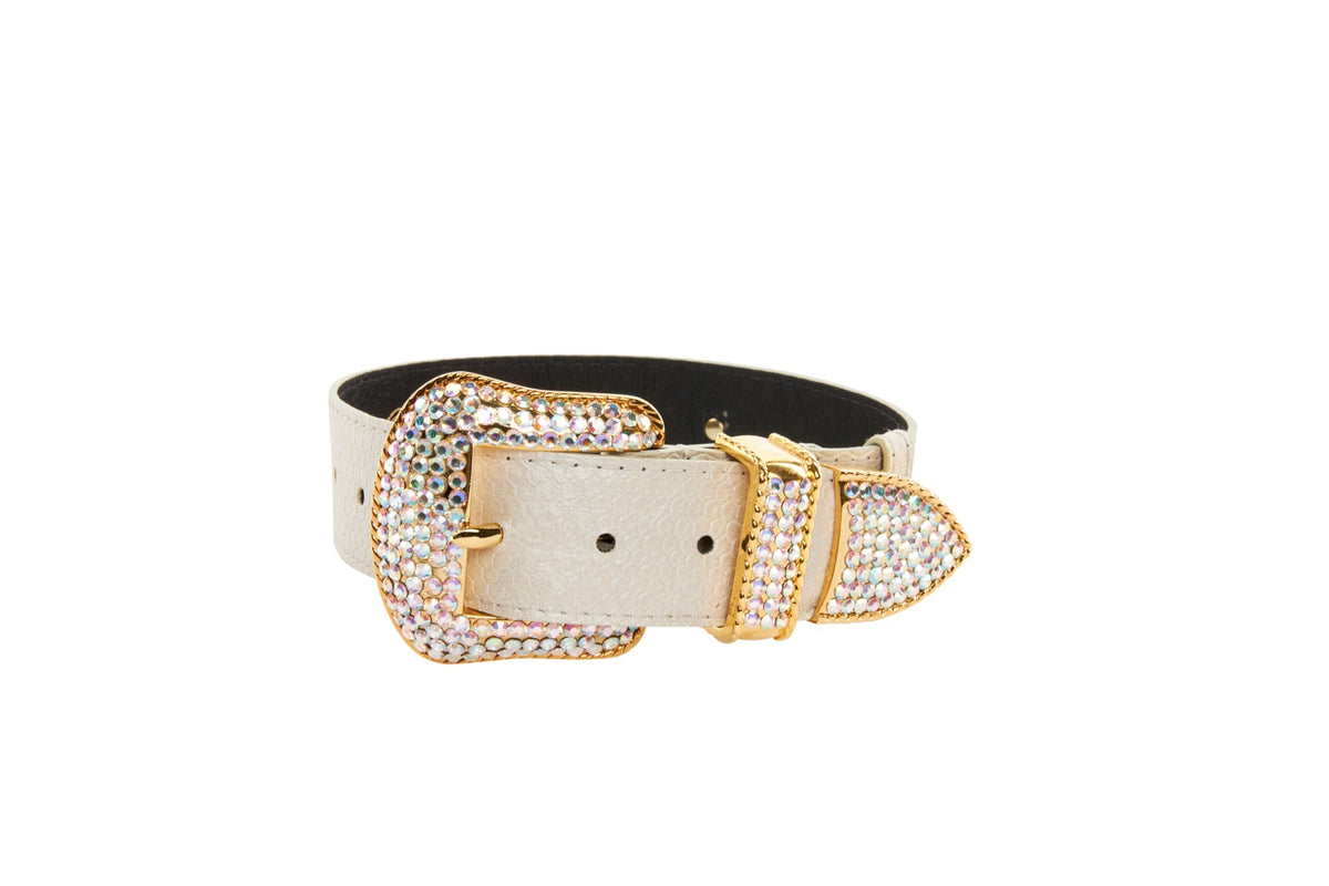 Allysa Payne Iridescent Off White Snake Dog Collar With Swarovski Crystal Hardware