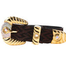 Elegant Black & Brown Pattern Italian Leather Collar With Ornate Italian Swarovski Crystal Hardware
