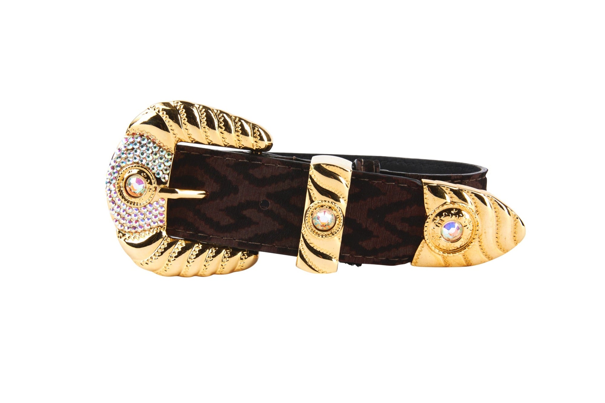 Allysa Payne Black & Brown Pattern Italian Leather Dog Collar With Ornate Italian Swarovski Crystal Hardware