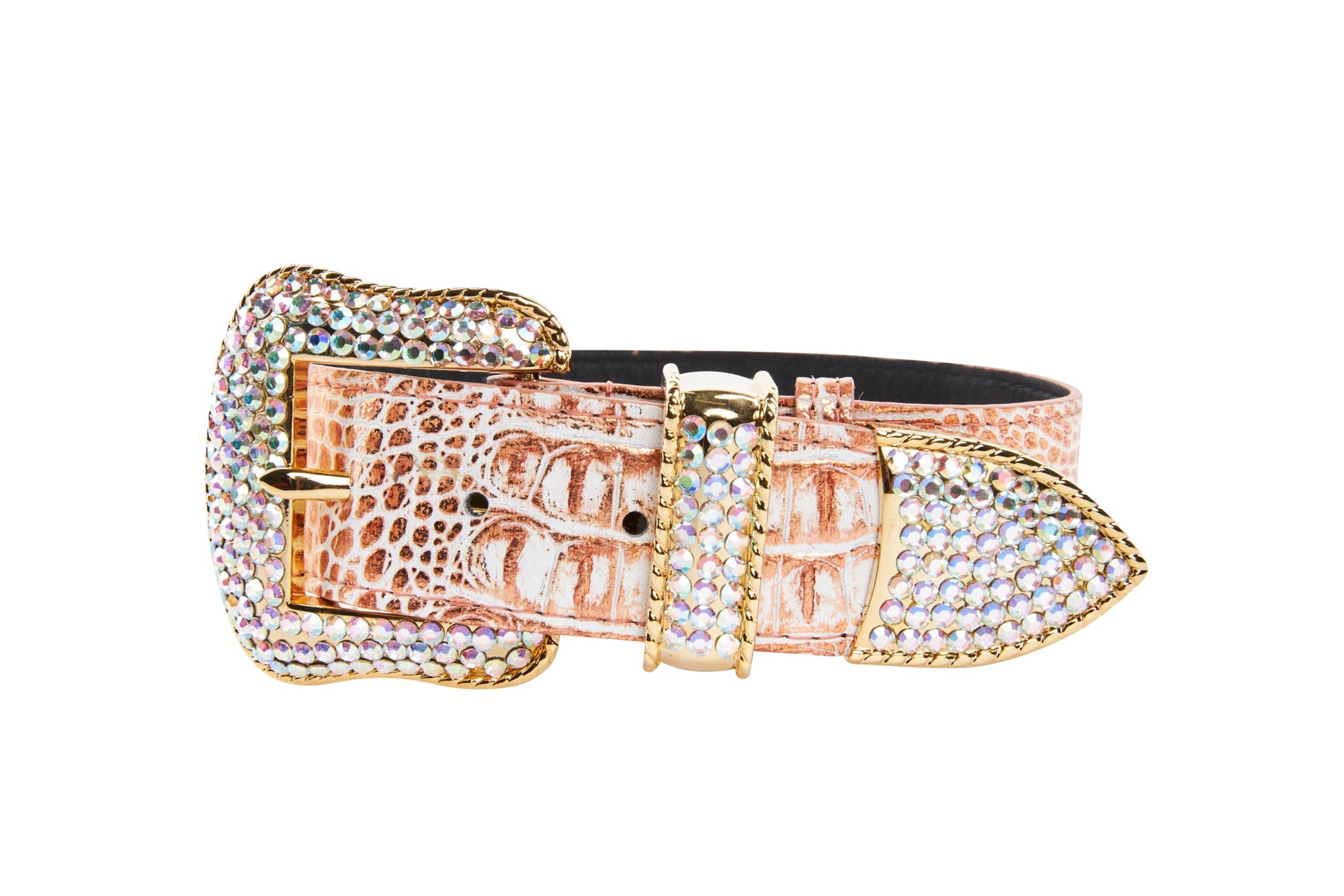 Allysa Payne Copper Embossed Croc Italian Leather Swarovski Crystal Dog Collar