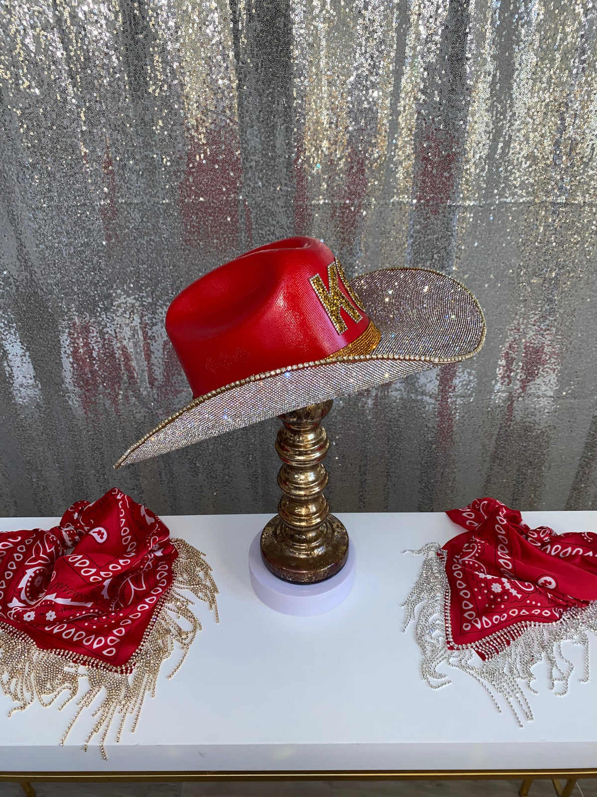 Kansas City Chiefs Rhinestone Cowgirl Hat - detail view | HT Animal Supply