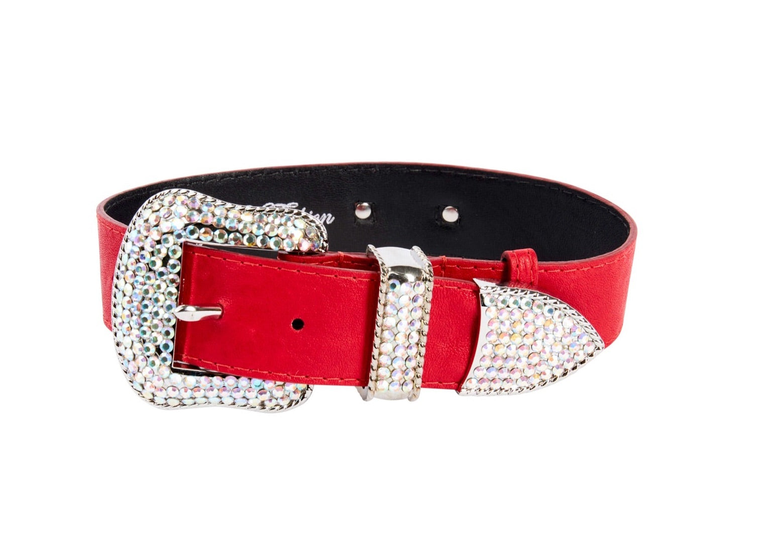 Red Distressed Italian Leather With Silver Swarovski Hardware
