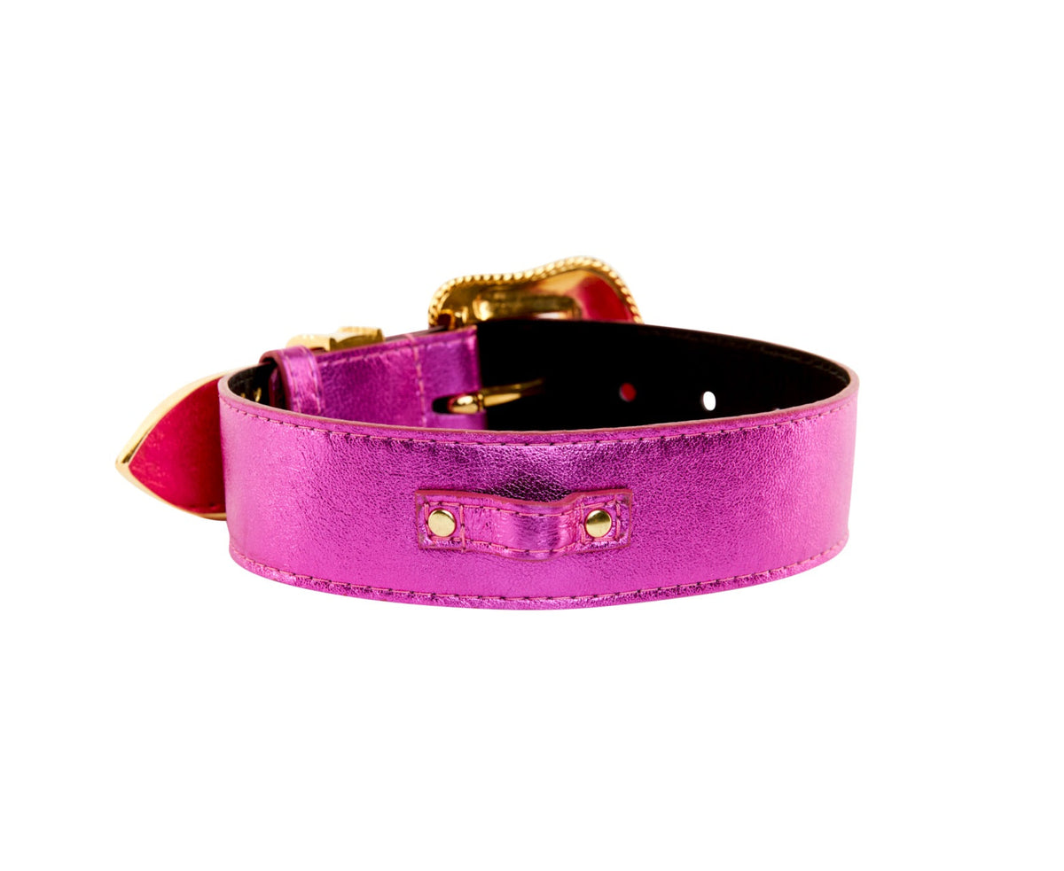 Allysa Payne Pink Foil Italian Leather/Swarovski Crystal Dog Collar