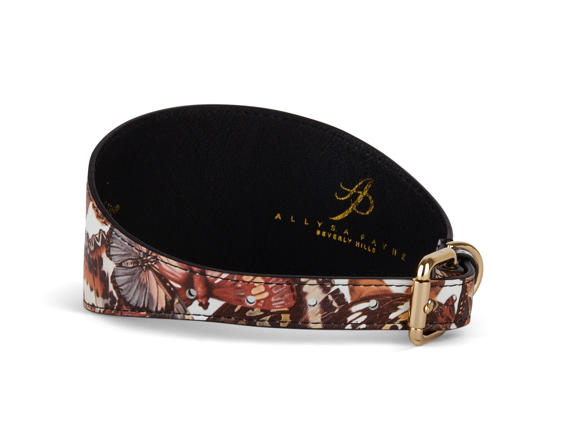 Allysa Payne Butterfly Print Italian Leather 3-Inch Wide Style Dog Collar