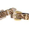 Leopard Print  Italian Leather Collar With Swarovski Crystal Hardware Set Of 2