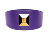 Allysa Payne Purple Italian Leather 3-Inch Wide Style Dog Collar With Large Gold Custom Rivet