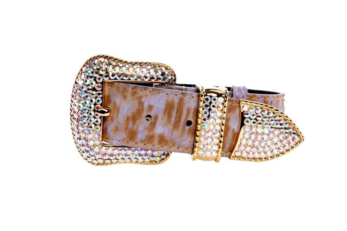 Allysa Payne Light Purple Velvety Hair On Hide Italian Leather Swarovski Crystal Dog Collar