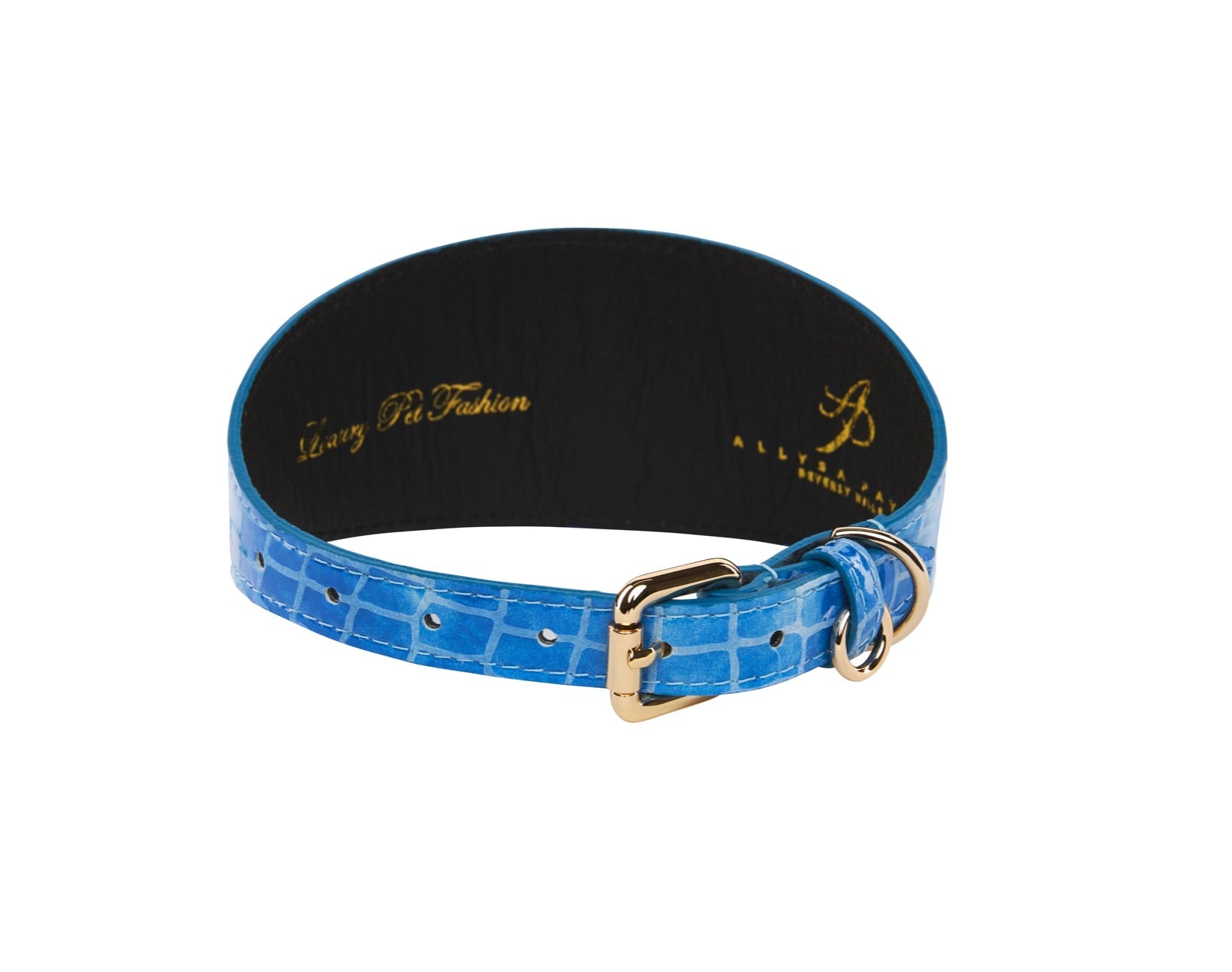 Allysa Payne Blue Patent Embossed Croc Italian Leather 3-Inch Wide Style Dog Collar