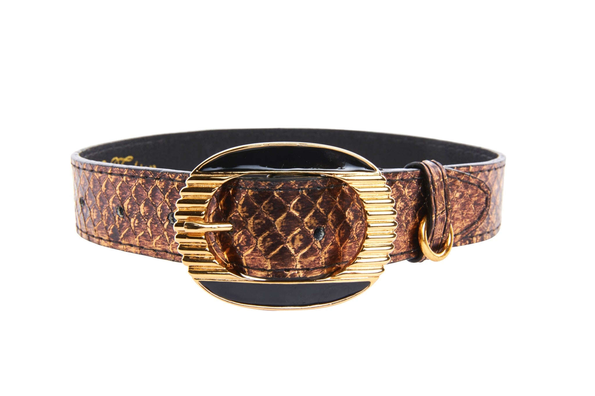 Bronze Gold Snake With Vintage Black & Gold Custom Italian Hardware Collar