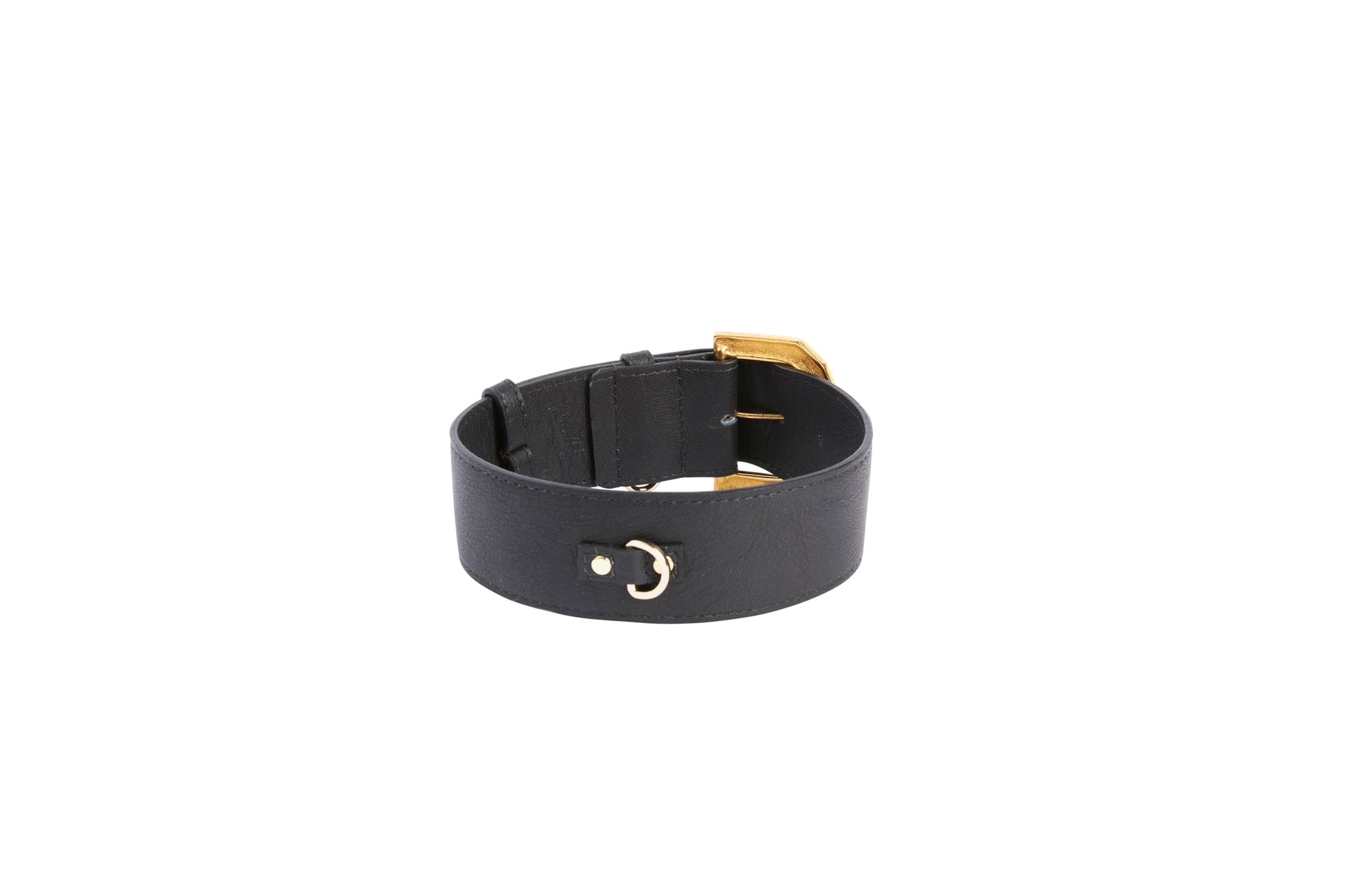 Allysa Payne Black Italian Leather Dog Collar With Glamorous Italian Hardware