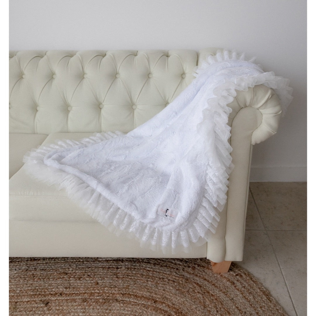 Hello Doggie Romantic Satin Ivory Dog Blanket