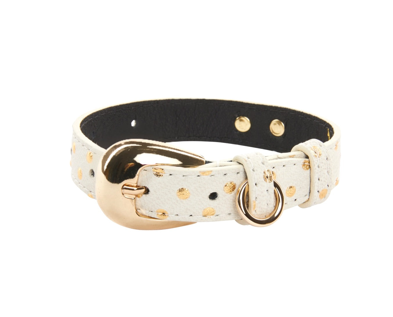 White & Gold Polka Dot Italian Leather With Gold Oval Hardware