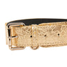 Gold Floral Print Italian Leather With Gold Classic Collar Hardware