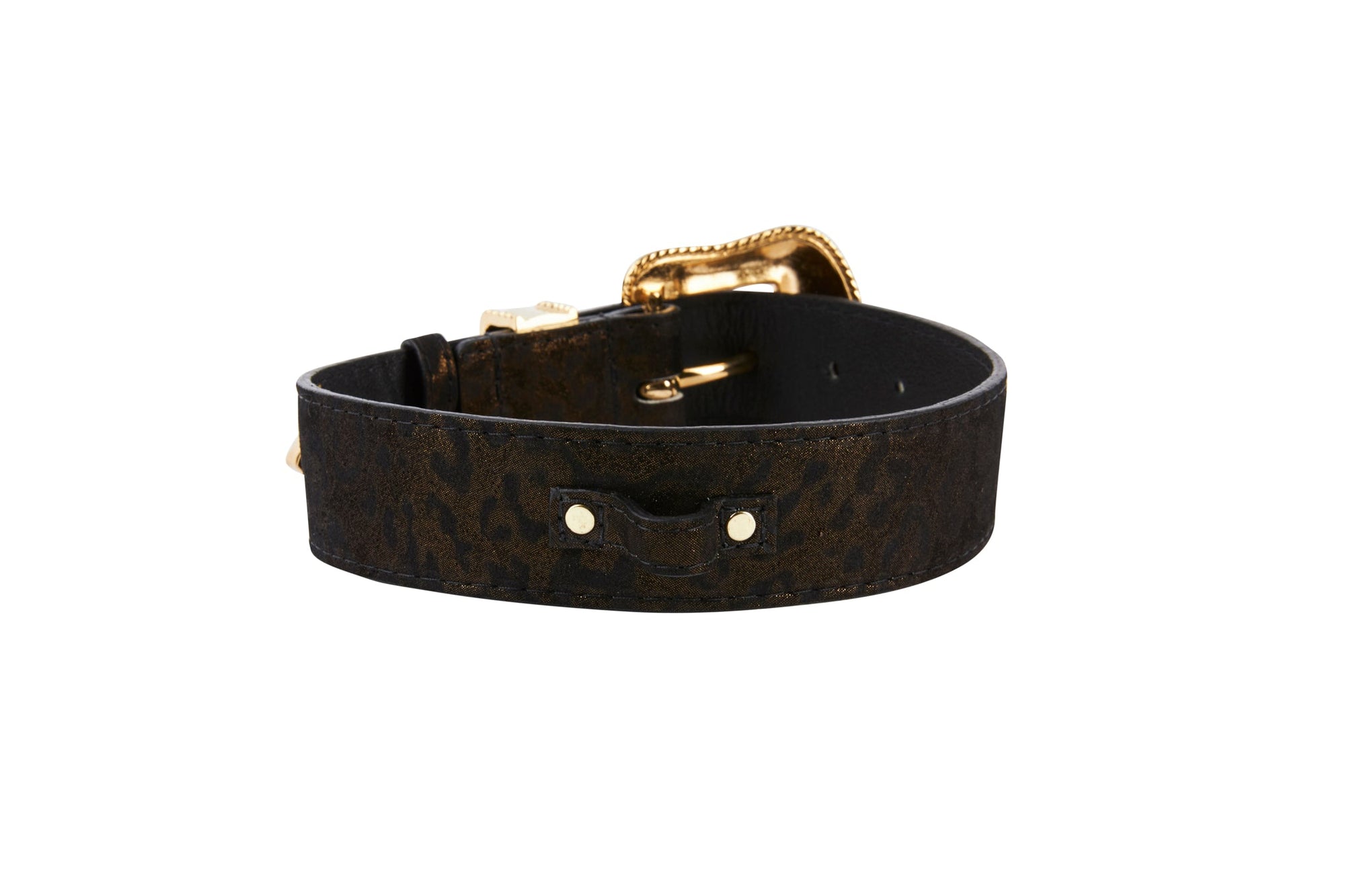 Allysa Payne Dark Brown/Bronze Abstract Leopard Print Italian Leather Dog Collar With Swarovski Crystal Hardware