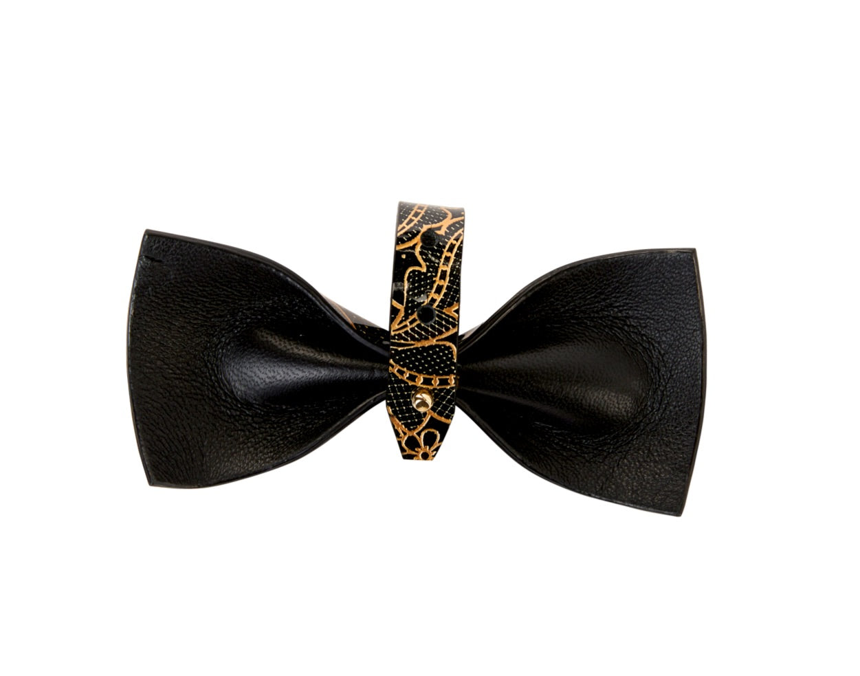 Allysa Payne Black & Gold Floral Print Patent Italian Leather Bowtie