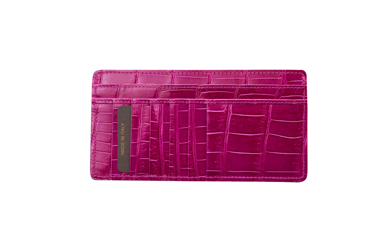 Allysa Payne Fuchsia Croc Card Wallet With Zip Pocket